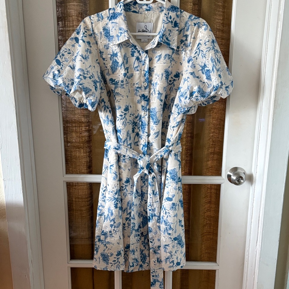 Blue Floral Short Sleeve Dress